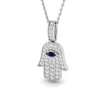 0.35ct Diamond Blue Sapphire 9k White Gold 'Evil Eye' Hamsa Pendant Necklace - All Diamond