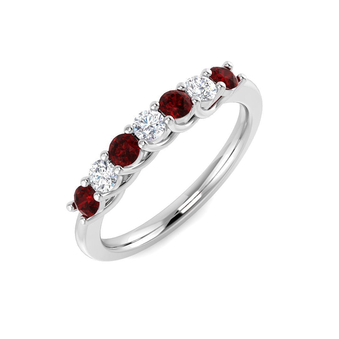 0.35ct Ruby 0.20ct Diamond Seven Stone Ring 18k White Gold - All Diamond