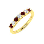 0.35ct Ruby 0.20ct Diamond Seven Stone Ring 18k Yellow Gold - All Diamond