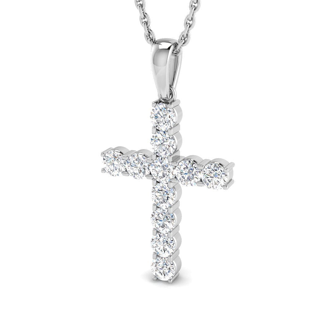 0.50ct Classic Claw Set Diamond Cross Pendant in 9k White Gold - All Diamond