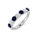 0.55ct Blue Sapphire 0.35ct Diamond Seven Stone Ring 18k White Gold - All Diamond