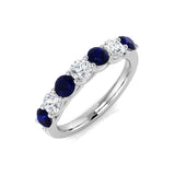 0.55ct Blue Sapphire 0.35ct Diamond Seven Stone Ring 18k White Gold - All Diamond