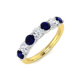 0.55ct Blue Sapphire 0.35ct Diamond Seven Stone Ring 18k Yellow Gold - All Diamond