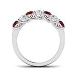 0.55ct Ruby 0.35ct Diamond Seven Stone Ring 18k White Gold - All Diamond