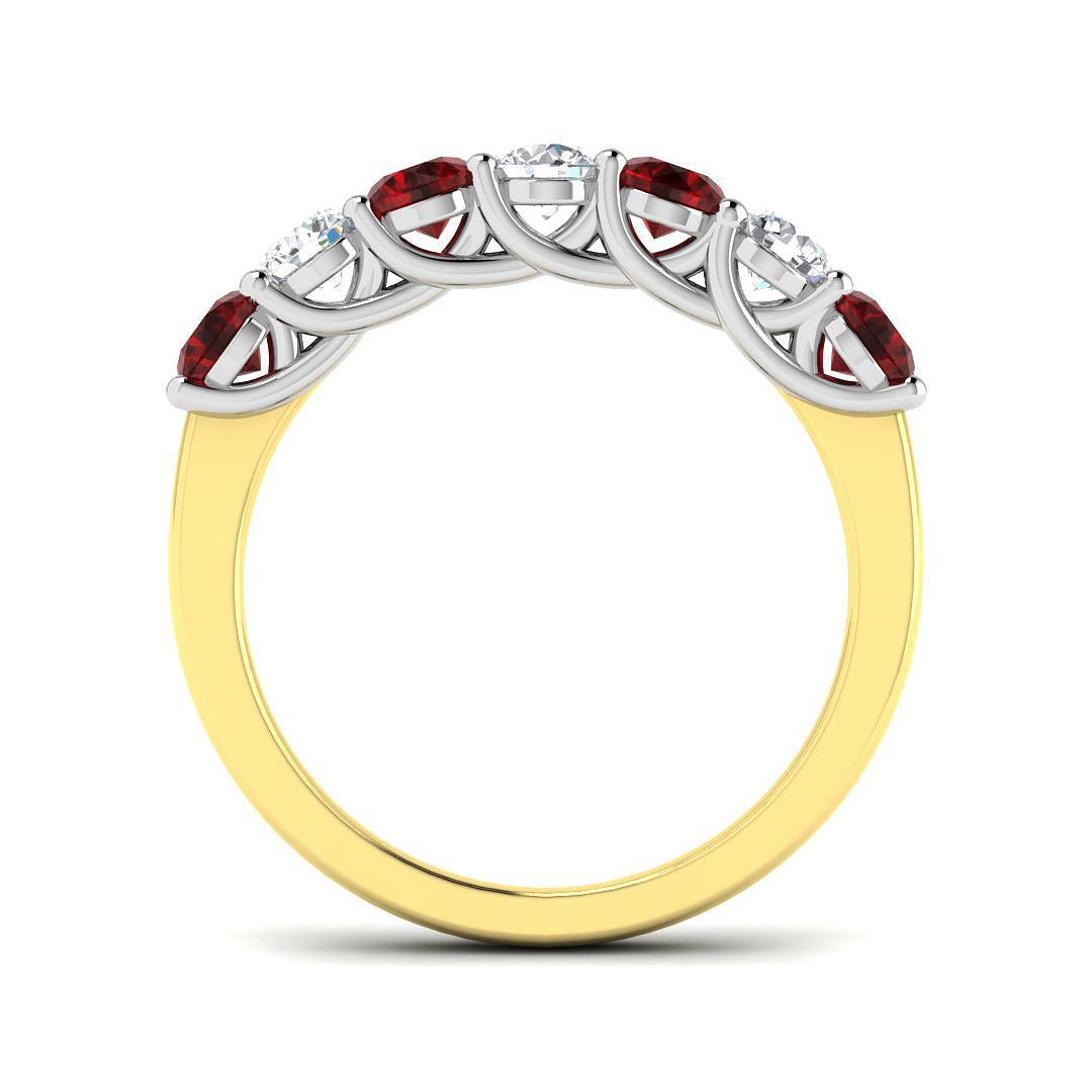 0.55ct Ruby 0.35ct Diamond Seven Stone Ring 18k Yellow Gold - All Diamond