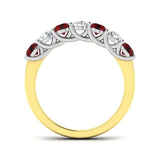 0.55ct Ruby 0.35ct Diamond Seven Stone Ring 18k Yellow Gold - All Diamond