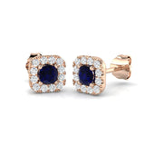 0.60ct Blue Sapphire & Diamond Square Cluster Earrings 18k Rose Gold - All Diamond