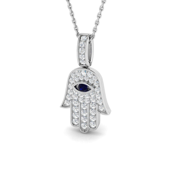 Collar con colgante de Hamsa 'Evil Eye' de 0,60 quilates con zafiro azul y diamantes de 18 quilates