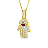 0.60ct Diamond Ruby 9k Yellow Gold 'Evil Eye' Hamsa Pendant Necklace - All Diamond