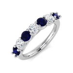 0.70ct Blue Sapphire 0.40ct Diamond Seven Stone Ring 18k White Gold - All Diamond
