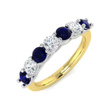 0.70ct Blue Sapphire 0.40ct Diamond Seven Stone Ring 18k Yellow Gold - All Diamond