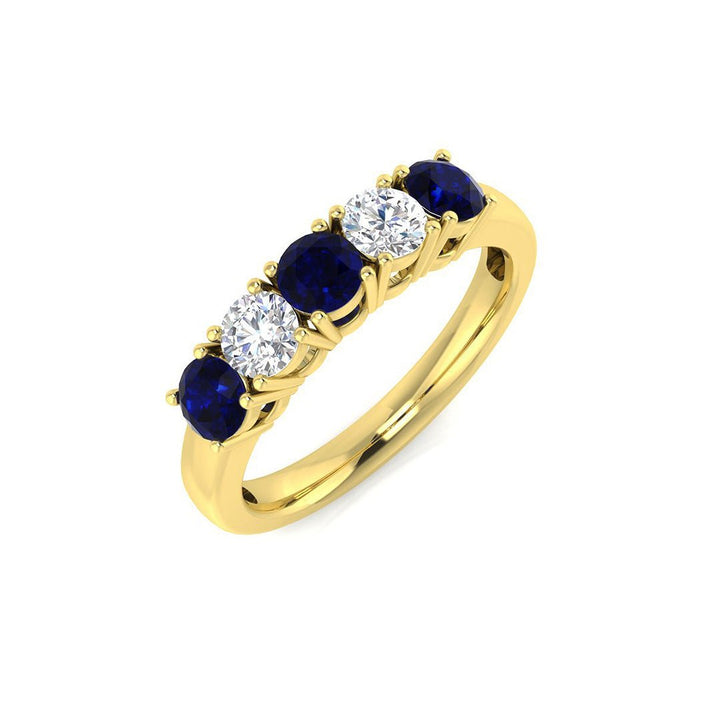 0.70ct Blue Sapphire 0.50ct Diamond Five Stone Ring 18k Yellow Gold