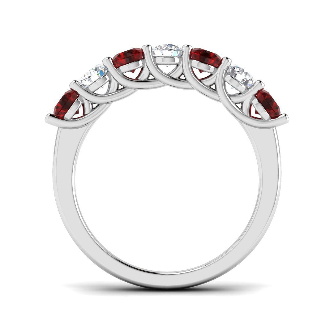 0.70ct Ruby 0.40ct Diamond Seven Stone Ring 18k White Gold - All Diamond