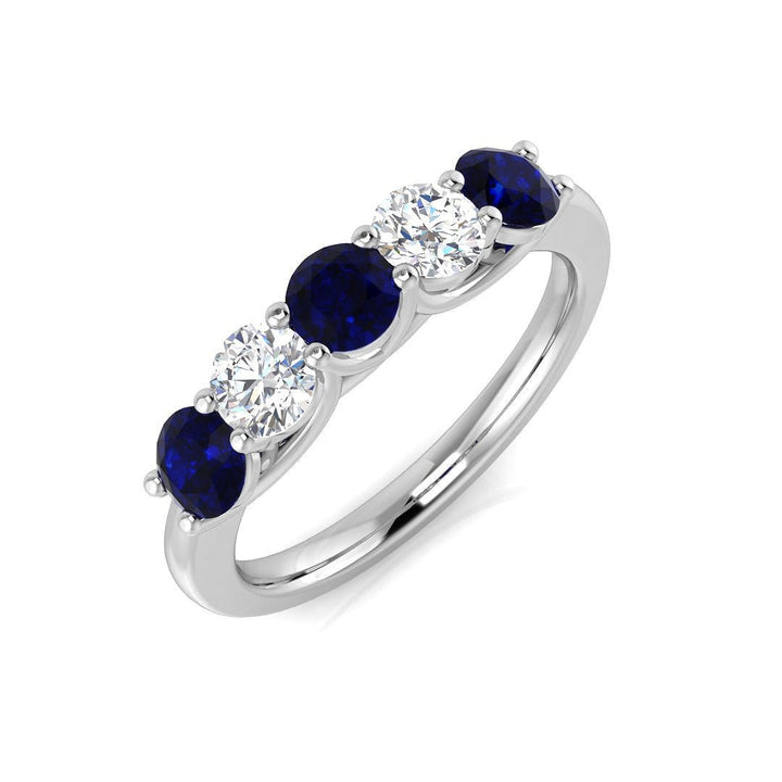0.75ct Blue Sapphire 0.40ct Diamond Five Stone Ring 18k White Gold