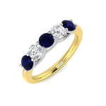 0.75ct Blue Sapphire 0.40ct Diamond Five Stone Ring 18k Yellow Gold - All Diamond