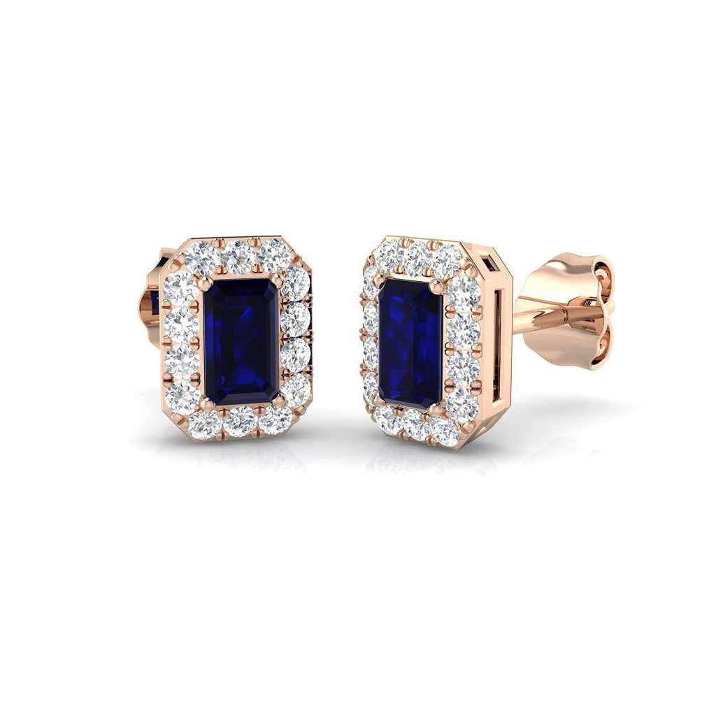 0.90ct Sapphire & Diamond Rectangle Cluster Earrings 18k Rose Gold - All Diamond