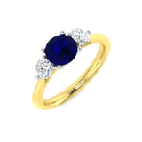 0.96ct Blue Sapphire And 0.54ct Diamond Trilogy Ring 18k Yellow Gold - All Diamond
