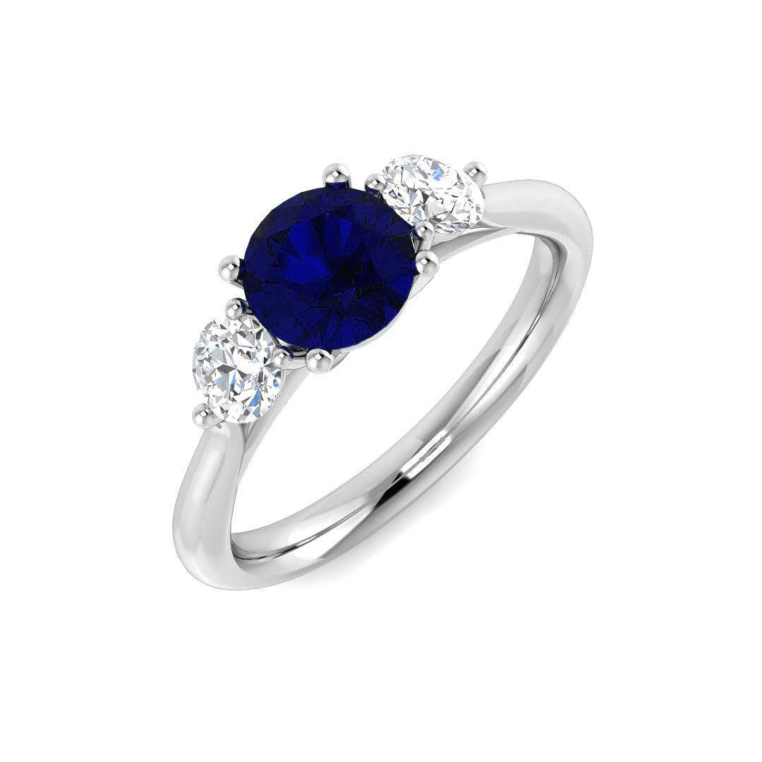 0.96ct Blue Sapphire And 0.54ct Diamond Trilogy Ring in 18k White Gold - All Diamond