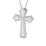 1.00ct Baguette and Round Cut Claw Set Diamond Cross in 9k White Gold - All Diamond