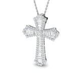 1.00ct Baguette and Round Cut Claw Set Diamond Cross in 9k White Gold - All Diamond