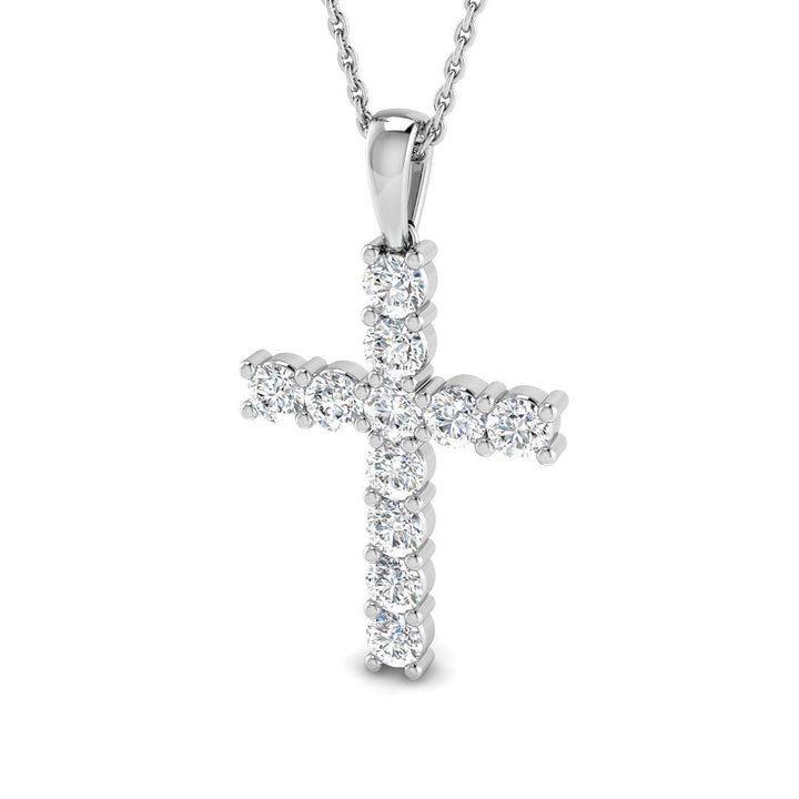 1.00ct Classic Claw Set Diamond Cross Pendant in 18k White Gold