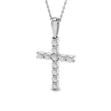 1.00ct Look Classic Claw Set Diamond Cross Pendant in 9k White Gold - All Diamond