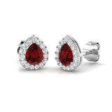 1.00ct Ruby & Diamond Pear Cluster Earrings 18k White Gold - All Diamond