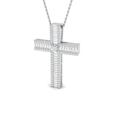 1.10ct Baguette & Round Diamond Cross in 9k White Gold - All Diamond
