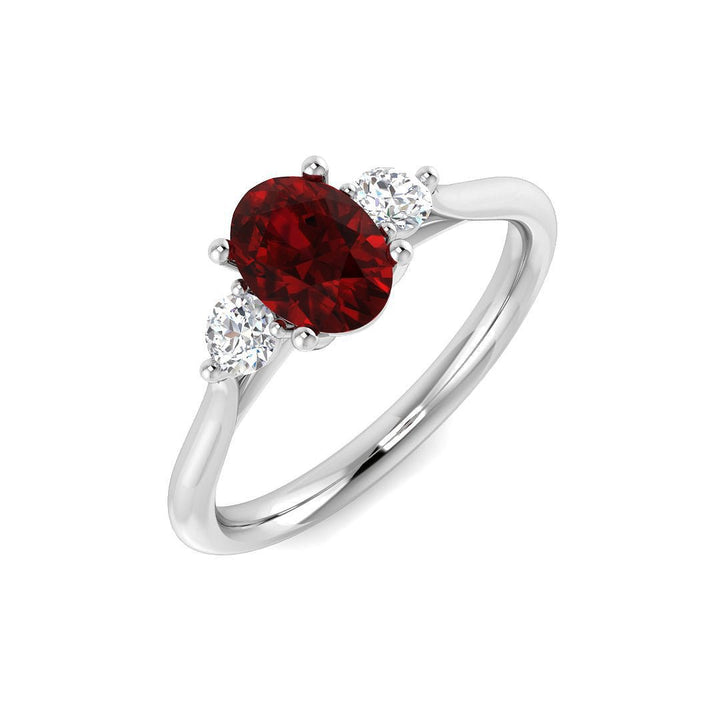 1.12ct Ruby with 0.22ct Diamond Trilogy Ring in 18k White Gold
