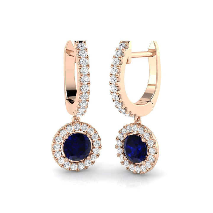 1.30ct Blue Sapphire & Diamond Drop Earrings in 18k Rose Gold
