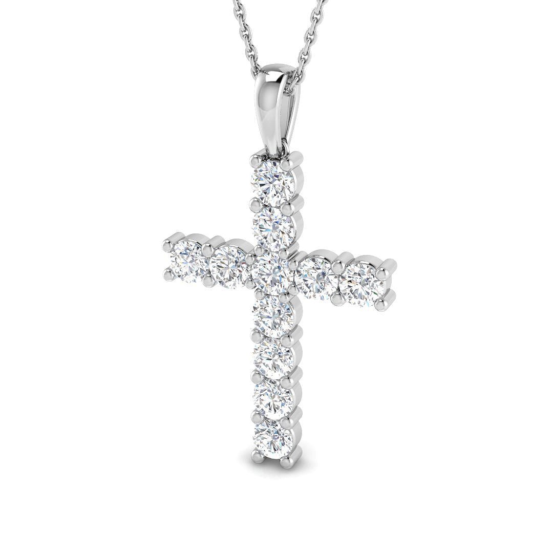 1.50ct Classic Claw Set Diamond Cross Pendant in 18k White Gold - All Diamond