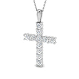 1.50ct Classic Claw Set Diamond Cross Pendant in 18k White Gold - All Diamond