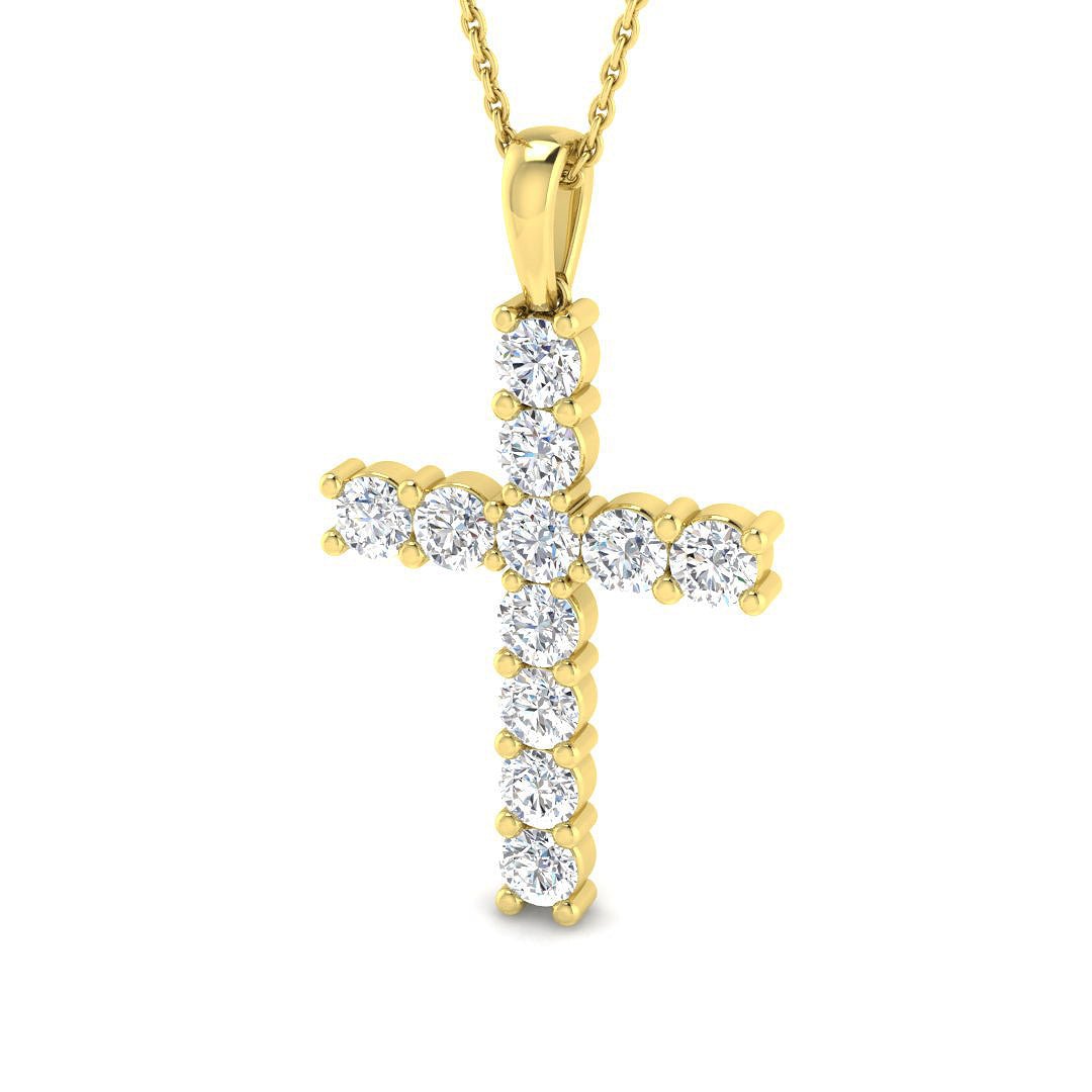 1.50ct Classic Claw Set Diamond Cross Pendant in 18k Yellow Gold - All Diamond