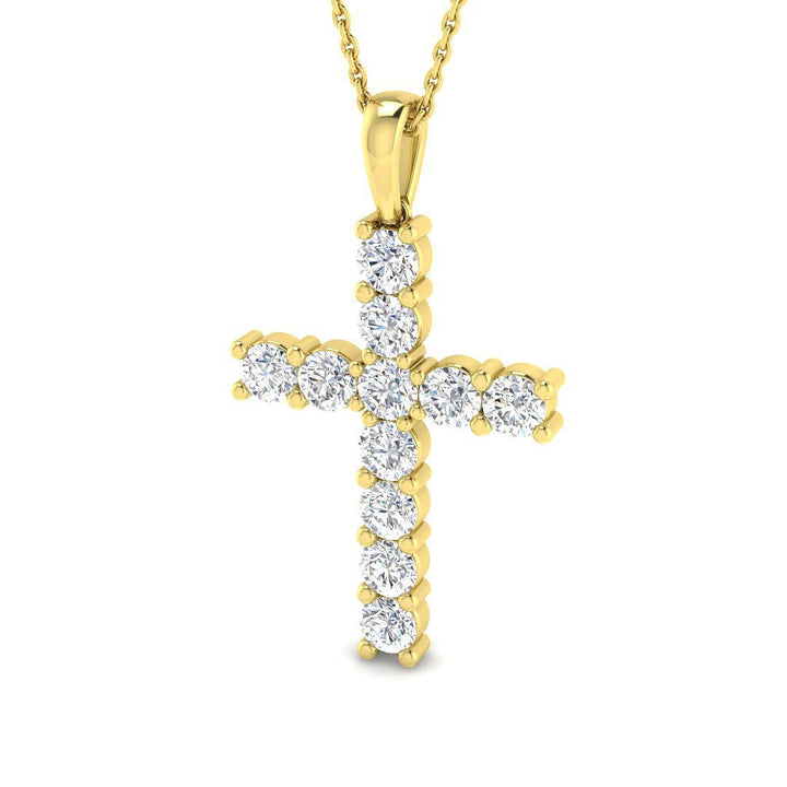 Colgante de cruz de diamante clásico con montura de garra de 1,50 quilates en oro amarillo de 18 quilates