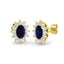 1.60ct Blue Sapphire & Diamond Oval Cluster Earrings 18k Yellow Gold