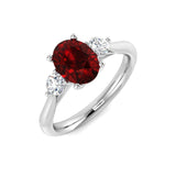 1.60ct Ruby with 0.25ct Diamond Trilogy Ring in 18k White Gold - All Diamond