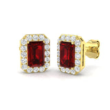 1.75ct Ruby & Diamond Rectangle Cluster Earrings 18k Yellow Gold - All Diamond