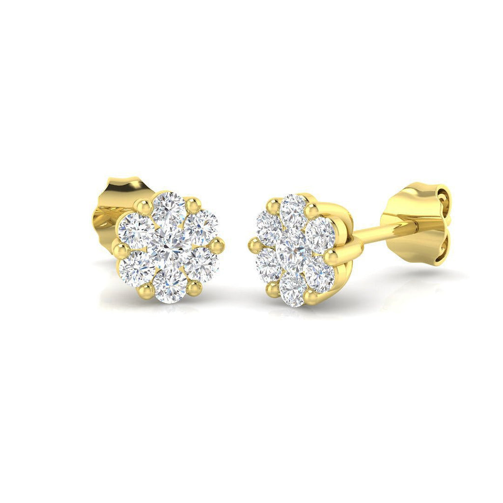 18k Yellow Gold Diamond Cluster Earrings 0.50ct in G/SI Quality - All Diamond
