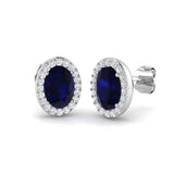 1.90ct Blue Sapphire & Diamond Oval Cluster Earrings 18k White Gold - All Diamond