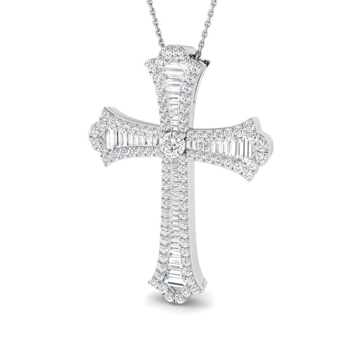 Cruz de diamantes de talla redonda y baguette de 2,00 ct engarzada en oro blanco de 18 k