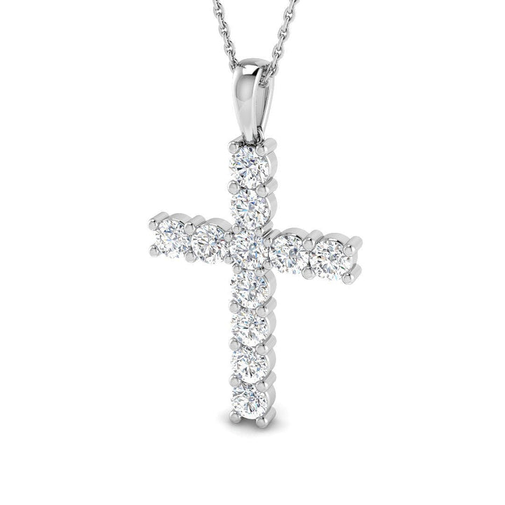 Colgante de cruz de diamantes con montura de garra clásica de 2,00 quilates en oro blanco de 18 k