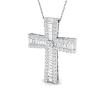 2.30ct Baguette and Round Cut Claw Set Diamond Cross in 18k White Gold - All Diamond