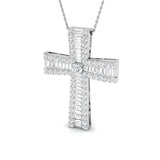 2.30ct Baguette and Round Cut Claw Set Diamond Cross in 18k White Gold - All Diamond