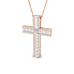 3.00ct Baguette & Round Diamond Cross in 18k Rose Gold - All Diamond