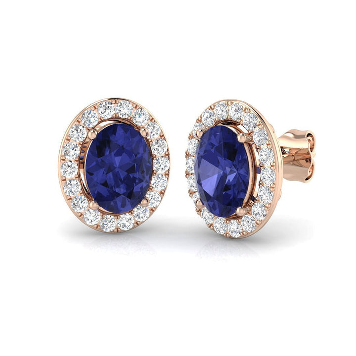 Pendientes de racimo ovalado de diamantes y tanzanita de 3,03 ct, oro blanco de 18 k