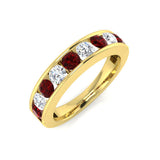 Channel Ruby & Diamond Half Eternity Ring 1.15ct 18k Yellow Gold