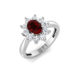 Oval 1.00ct Ruby 0.60ct Diamond Cluster Ring 18k White Gold
