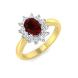 Anillo de racimo de diamantes de 0,30 ct con rubí ovalado de 1,00 ct, oro amarillo de 18 k