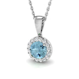 Aquamarine 0.40ct Round with Diamond Pendant Necklace in 9k White Gold - All Diamond