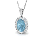 Aquamarine 2.00ct Oval with Diamond Pendant Necklace in 9k White Gold - All Diamond
